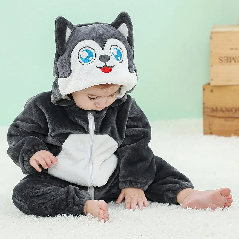 Combinaison pyjama bébé en flanelle — animaux à capuche