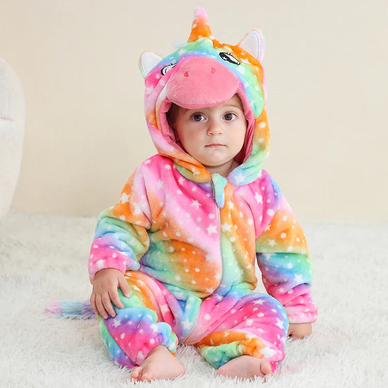 Combinaison pyjama bébé en flanelle — animaux à capuche