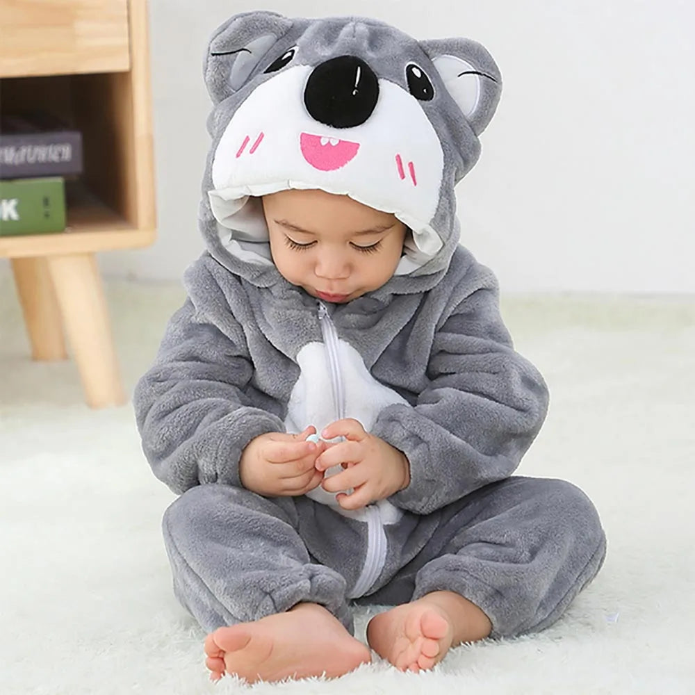 Combinaison pyjama bébé en flanelle — animaux à capuche