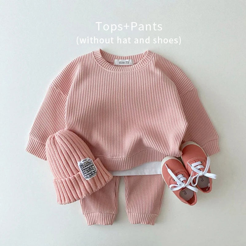 Ensemble 2 pièces bébé en maille gaufrée — sweat + pantalon