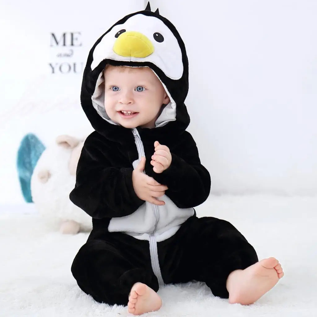 Combinaison pyjama bébé en flanelle — animaux à capuche