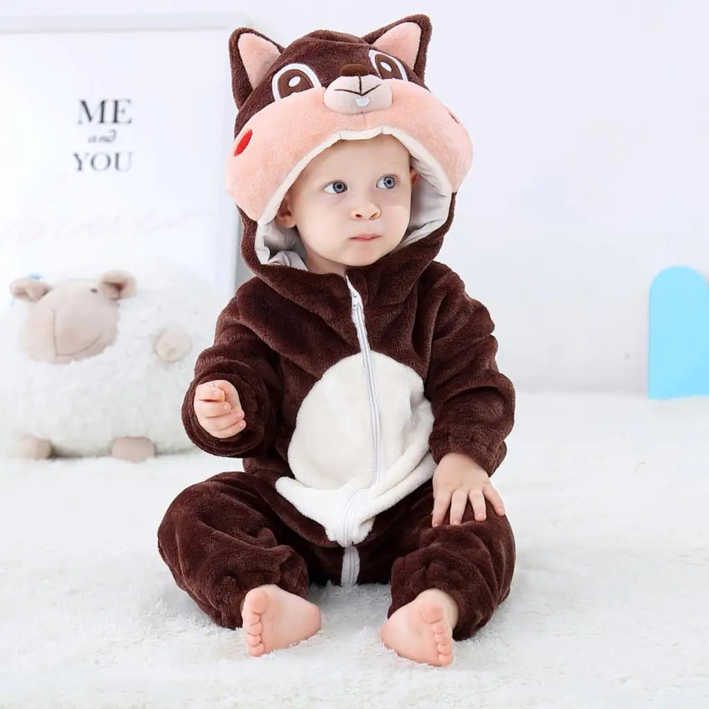Combinaison pyjama bébé en flanelle — animaux à capuche