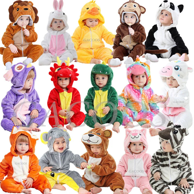 Combinaison pyjama bébé en flanelle — animaux à capuche
