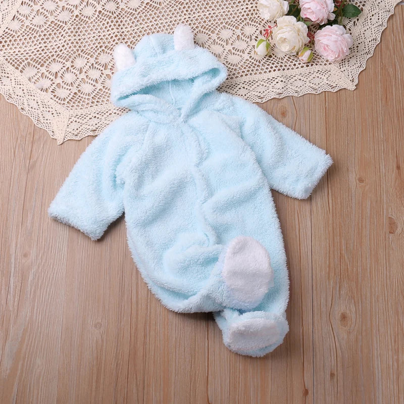 Barboteuse bébé à capuche — maille douce, 0 à 12 mois