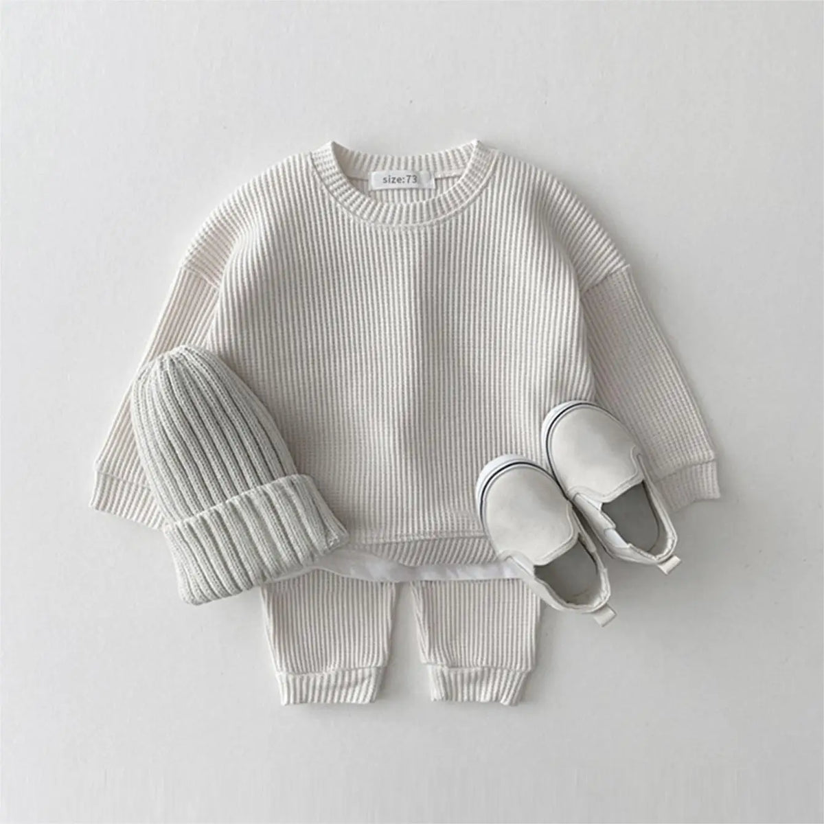 Ensemble 2 pièces bébé en maille gaufrée — sweat + pantalon