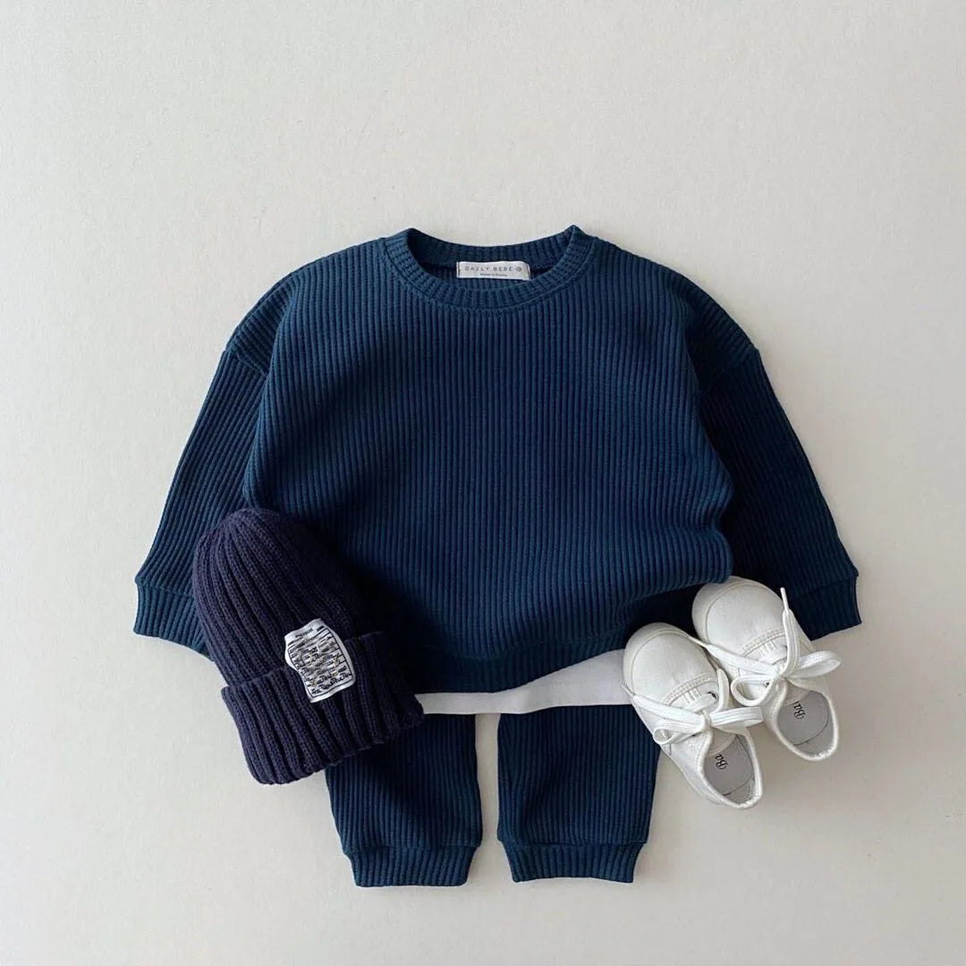 Ensemble 2 pièces bébé en maille gaufrée — sweat + pantalon