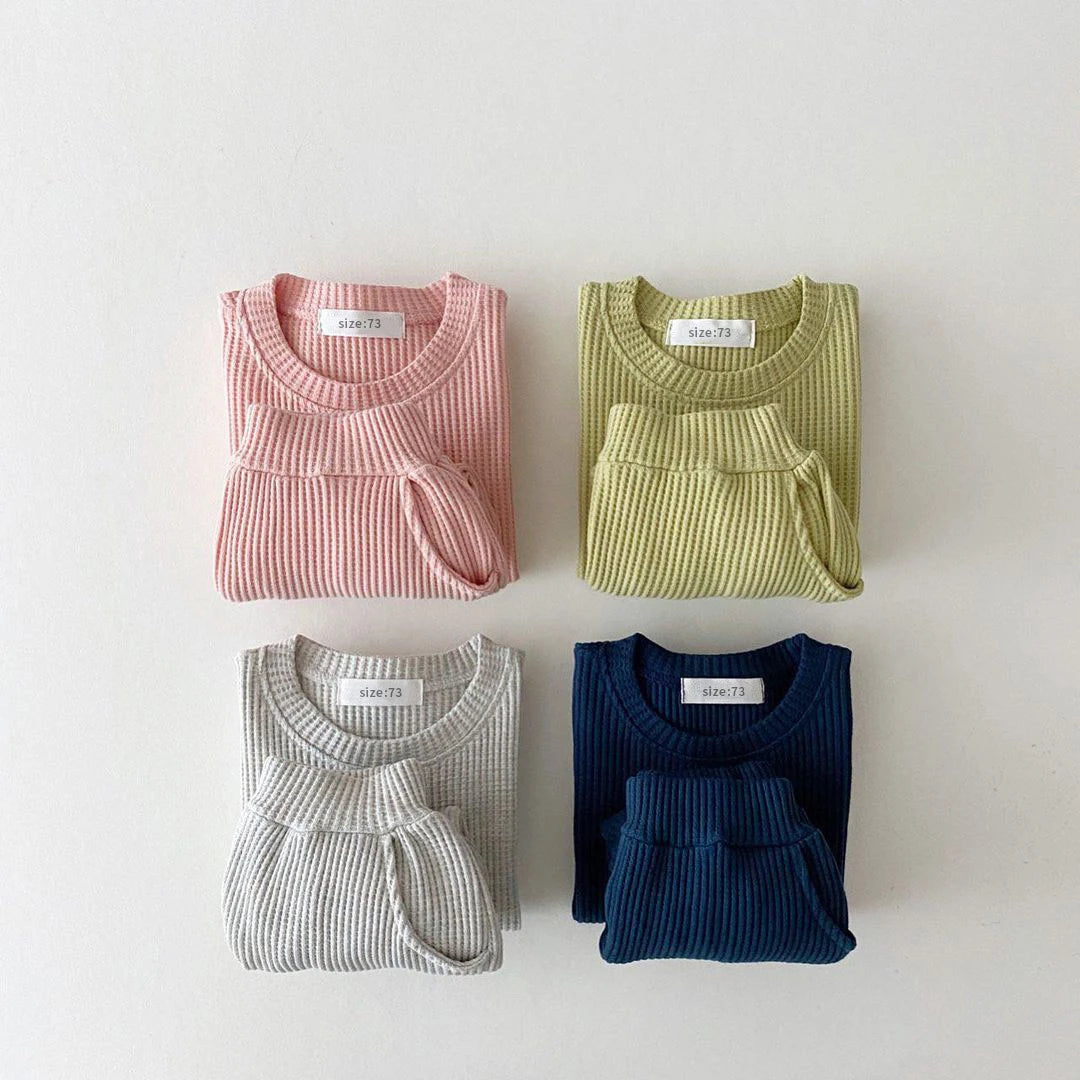 Ensemble 2 pièces bébé en maille gaufrée — sweat + pantalon
