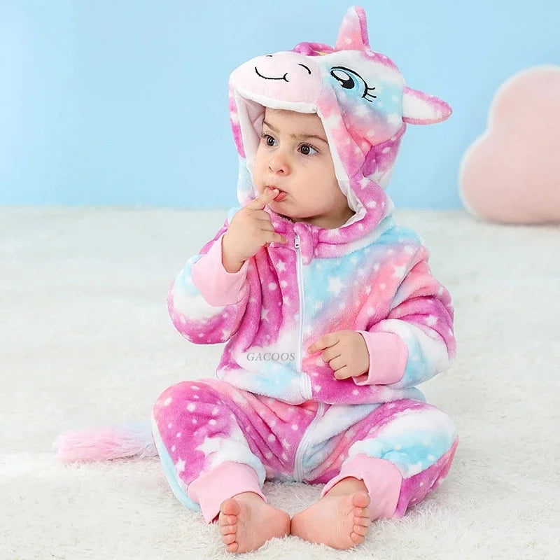 Combinaison pyjama bébé en flanelle — animaux à capuche
