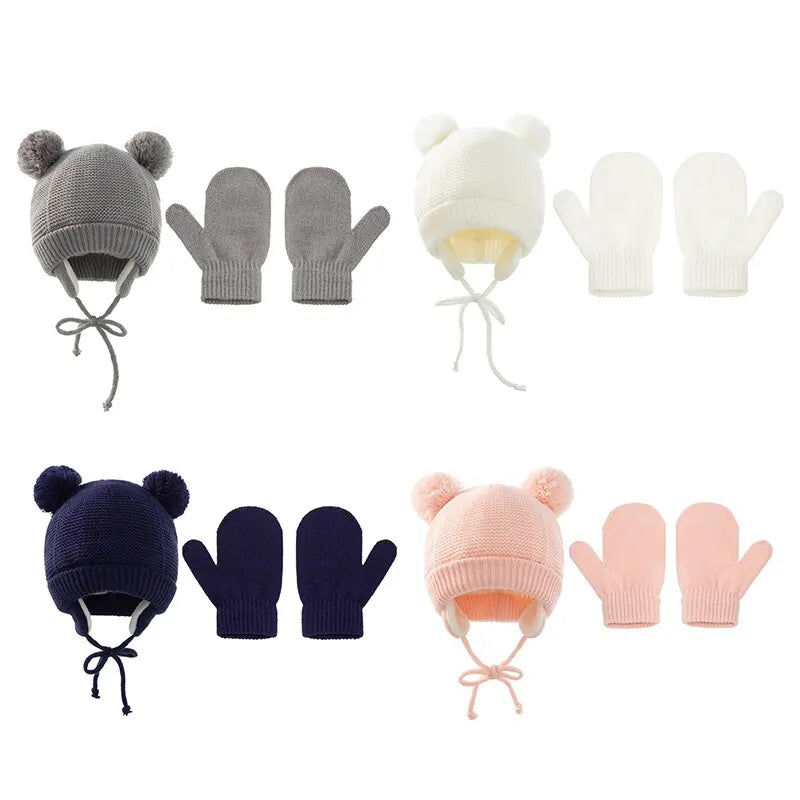 Bonnet et moufles bébé en maille — doublés polaire