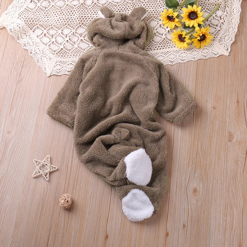Barboteuse bébé à capuche — maille douce, 0 à 12 mois