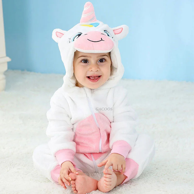 Combinaison pyjama bébé en flanelle — animaux à capuche