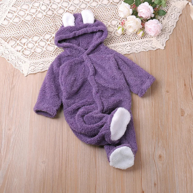 Barboteuse bébé à capuche — maille douce, 0 à 12 mois