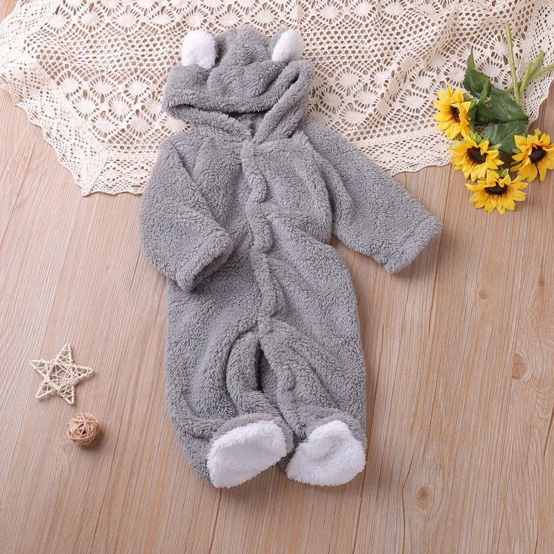 Barboteuse bébé à capuche — maille douce, 0 à 12 mois