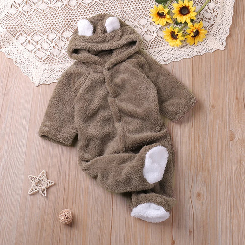 Barboteuse bébé à capuche — maille douce, 0 à 12 mois