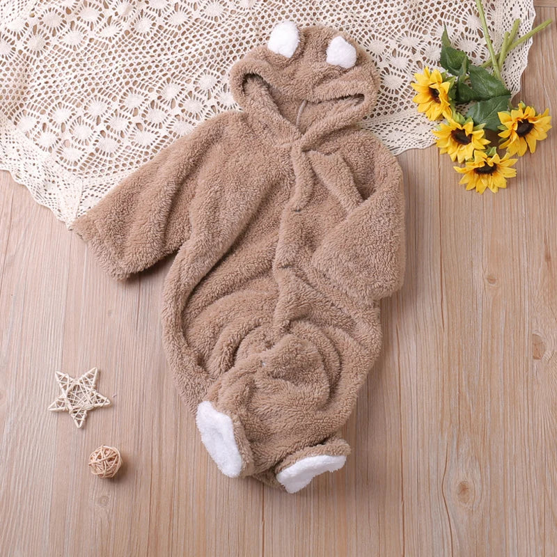 Barboteuse bébé à capuche — maille douce, 0 à 12 mois